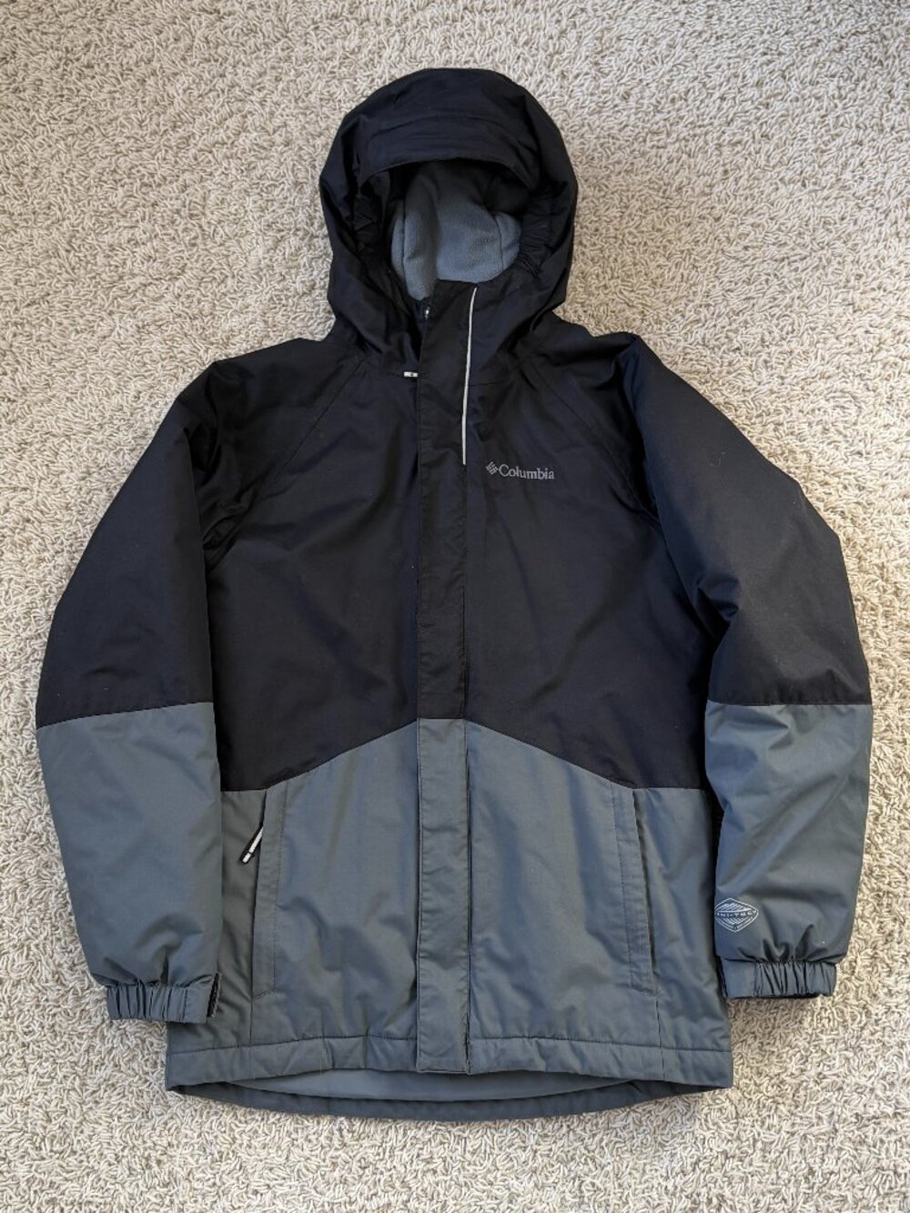 Columbia Kids Insulated Hooded Winter Jacket Black Gray Size M